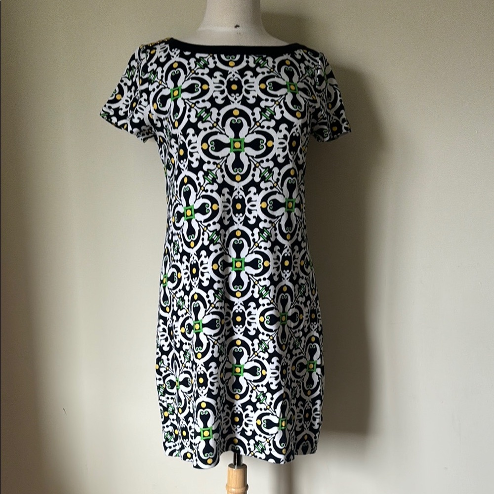 Talbots Navy and White Sheath Dress with Bateau Neckline Size Medium Petite